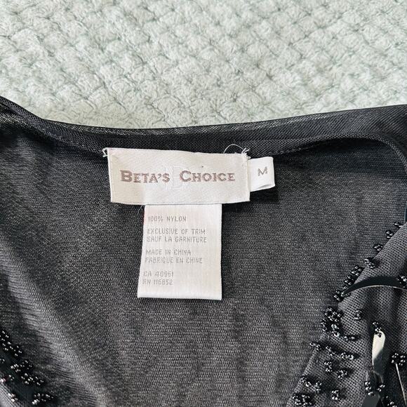 Vintage black sequin/beaded funky sheer high neck tank top beta's choice M - Picture 3 of 5